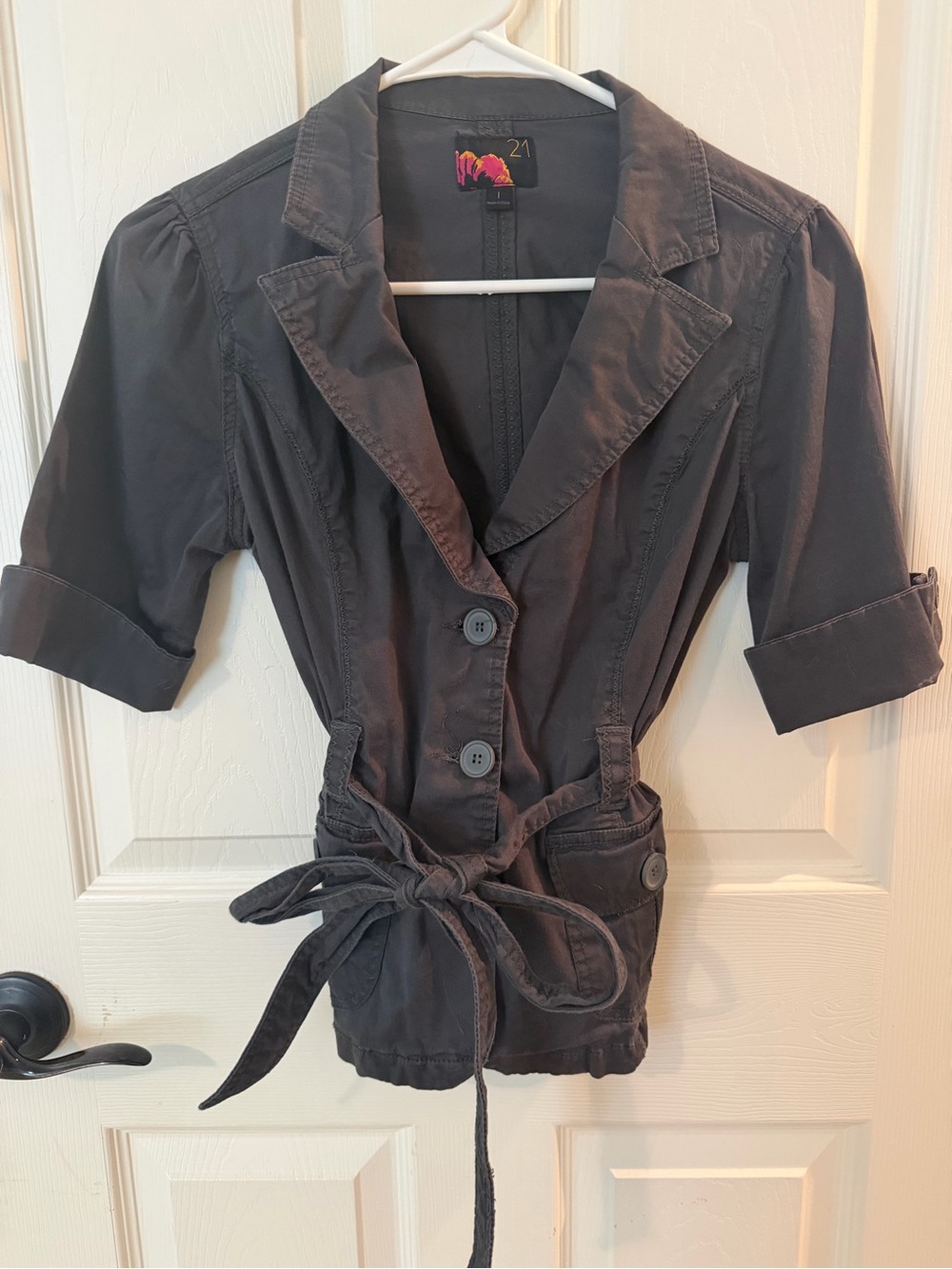 Forever 21 grey Button-Front Jacket with Pink Detail